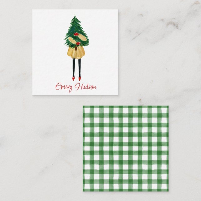 Carte De Correspondance Aquarelle Noël Mode fille Enceinte cadeau (Devant / Derrière)