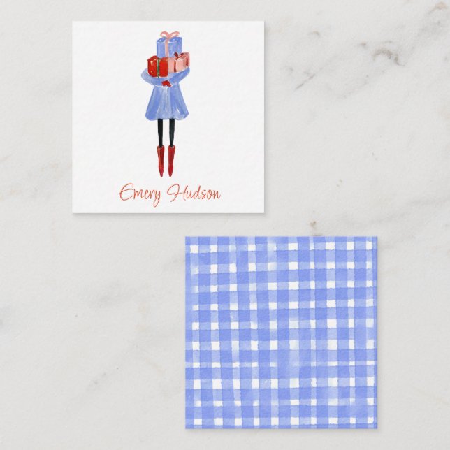 Carte De Correspondance Aquarelle Noël Mode fille Enceinte cadeau (Devant / Derrière)