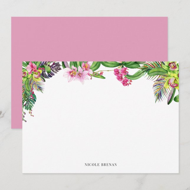 Carte De Correspondance Aquarelle Orchidées l Whimsical Perzonalized (Devant / Derrière)