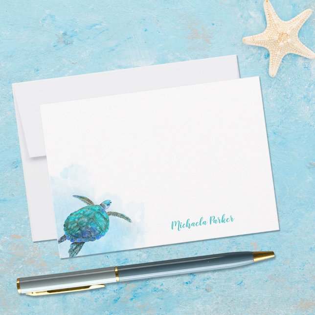 Carte De Correspondance Aquarelle personnalisée Tortue de mer (Créateur téléchargé)
