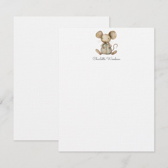 Carte De Correspondance Aquarelle Petit Souris (Devant / Derrière)