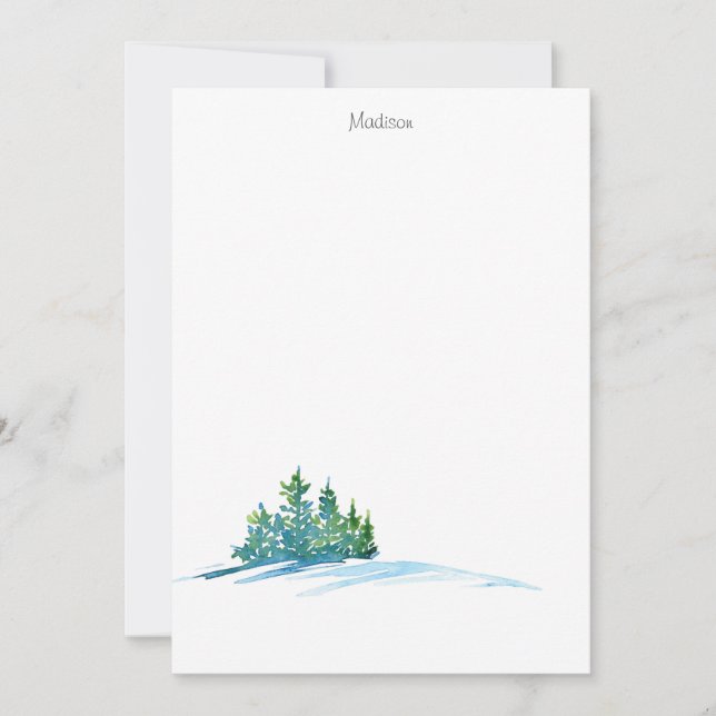 Carte De Correspondance Aquarelle Pine Arbres Snowscape (Devant)