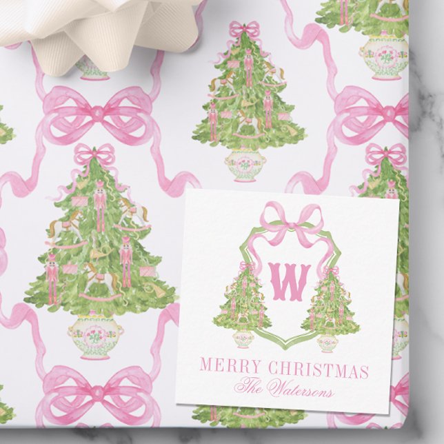 Carte De Correspondance Aquarelle Pink Nutcracker Monogram Crest (Créateur téléchargé)
