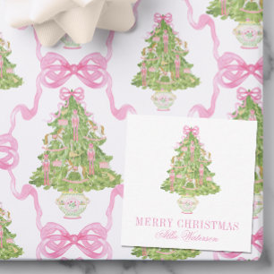 Carte De Correspondance Aquarelle Pink Nutcracker Tree Noël