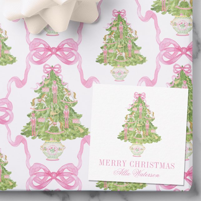 Carte De Correspondance Aquarelle Pink Nutcracker Tree Noël (Créateur téléchargé)