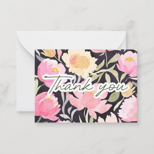 Carte De Correspondance Aquarelle pivoines de Gratitude Merci Note (Devant)