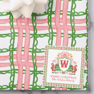 Carte De Correspondance Aquarelle Plaid Père Noël Monogram Crest Cadeau