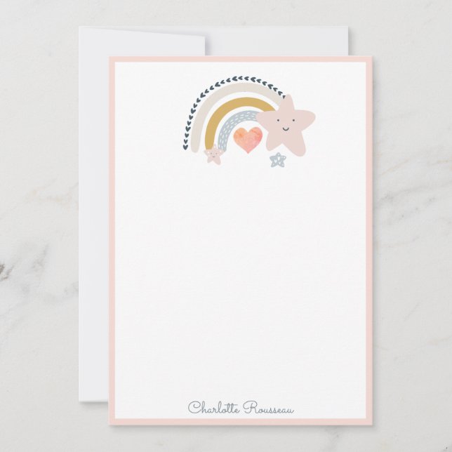 Carte De Correspondance Aquarelle Rainbow Stars Custom Kid's Stationery (Devant)