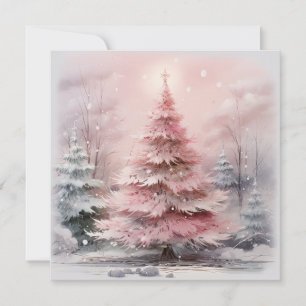 Carte De Correspondance Aquarelle rose Arbre de Noël
