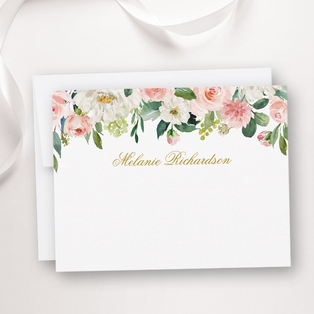 Carte De Correspondance Aquarelle rose blanc Floral Personnalisé Or (Customize to change text size, color, style or to add more text to front or back of card.)