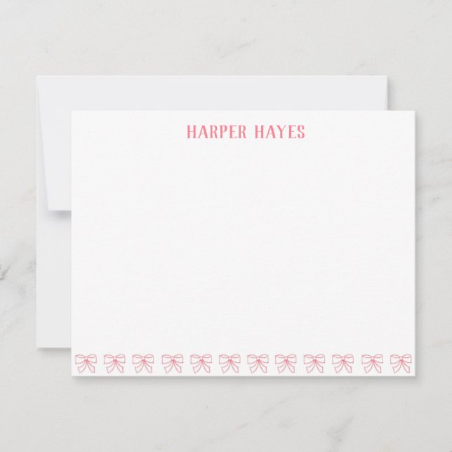 Carte De Correspondance Aquarelle rose Bow Design papeterie personnalisée (Devant)