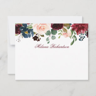 Carte De Correspondance Aquarelle rose de Bourgogne florale personnalisée