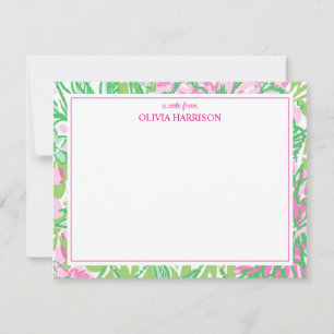Carte De Correspondance Aquarelle rose et vert floral