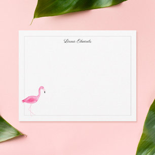 Carte De Correspondance Aquarelle rose Flamant rose gris Bordure personnal