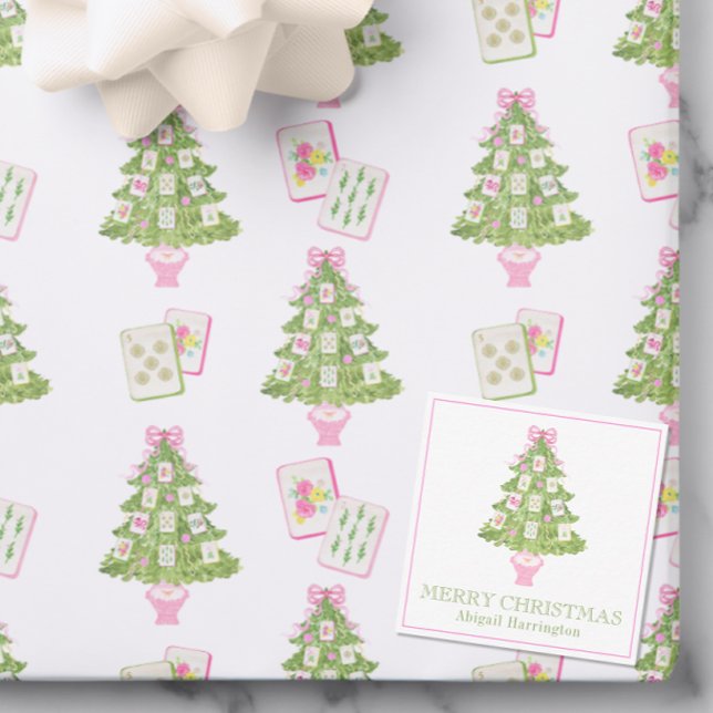 Carte De Correspondance Aquarelle rose Mahjong Arbre de Noël (Créateur téléchargé)