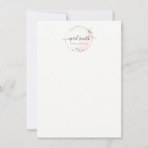 Carte De Correspondance Aquarelle rose pâle Or Cercle Floral