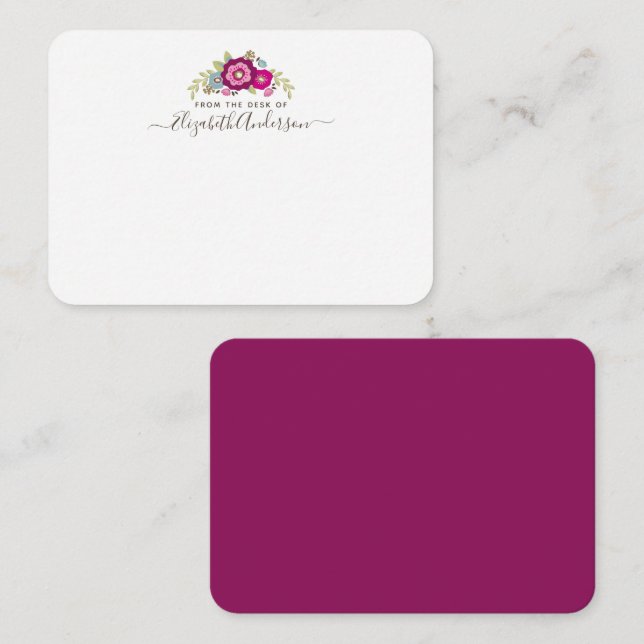 Carte De Correspondance Aquarelle rose-violet personnalisée Florale (Devant / Derrière)
