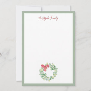 Carte De Correspondance Aquarelle rouge et verte couronne de Noël