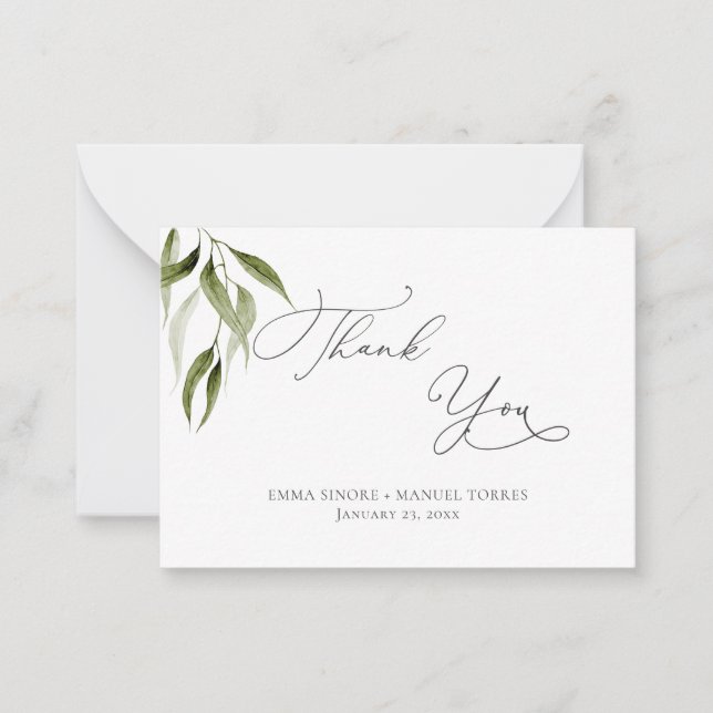 Carte De Correspondance Aquarelle Rustique Eucalyptus Merci vert (Devant)