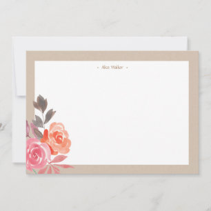 Carte De Correspondance Aquarelle rustique Peonies Kraft Papeterie