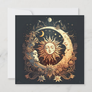 Carte De Correspondance Aquarelle Soleil et Lune Céleste