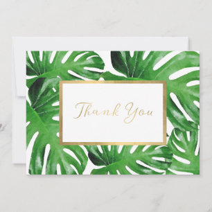 Carte De Correspondance Aquarelle Tropical Monstera Feuille Merci