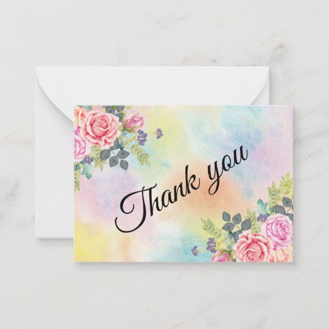 Carte De Correspondance Aquarelle Vert Fleurs roses (Devant)