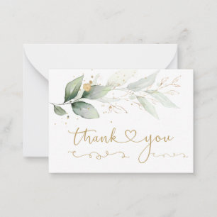 Carte De Correspondance Aquarelle vert & or feuillage Merci