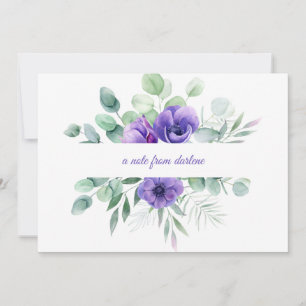 Carte De Correspondance Aquarelle violet anémones florales et verdure