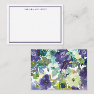 Carte De Correspondance Aquarelle violet bleu floral motif personnalisé