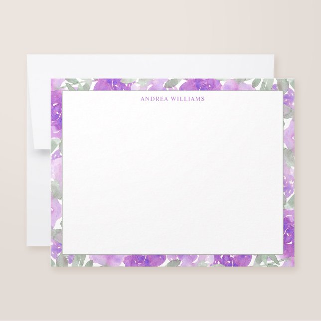 Carte De Correspondance Aquarelle violet frontière florale personnalisée (Créateur téléchargé)