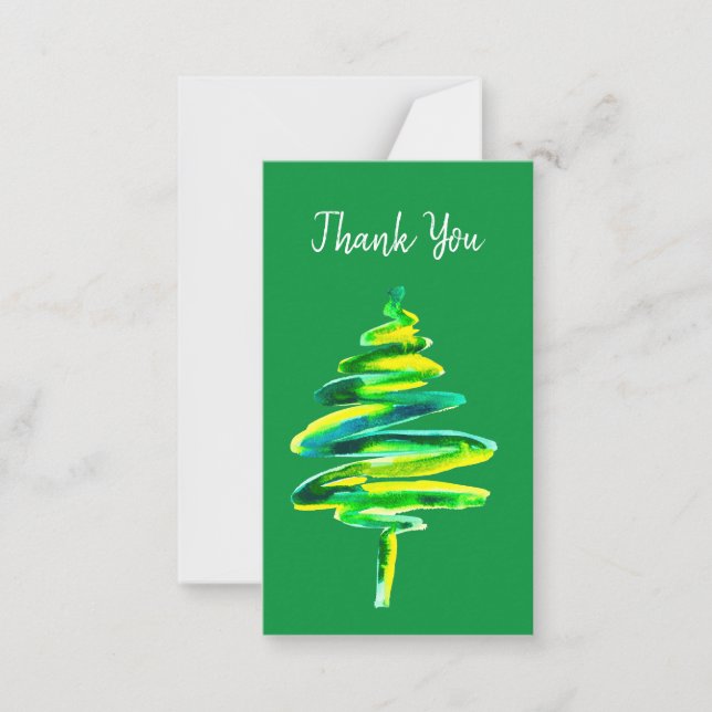 Carte De Correspondance Arbre de Noël vert aquarelle (Devant)