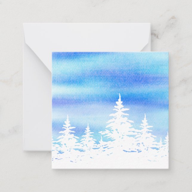 Carte De Correspondance Arbres enneigés bleu violet lavis aquarelle (Devant)