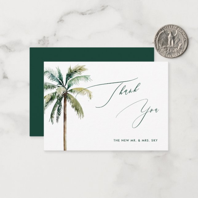 Carte De Correspondance ArtsApp Tropical Luxe Calligraphy Merci (Devant/Arrière en situation)
