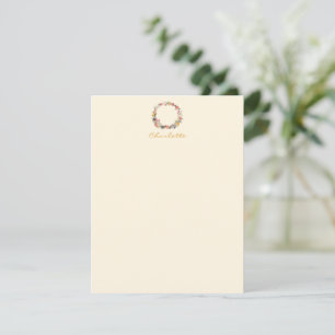 Carte De Correspondance Automne Floral Wreath Sage Calligraphie Monographi