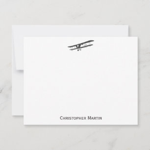 Carte De Correspondance Avion vintage Pilote Rétro Gris Moderne Design