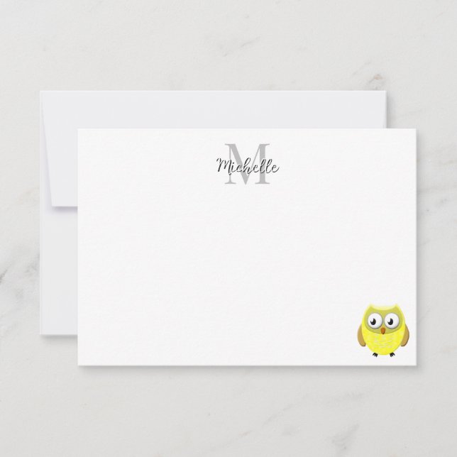 Carte De Correspondance Baby Owl Cartoon Monogram Personalized  (Devant)