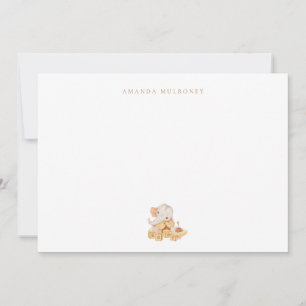Carte De Correspondance Baby shower Aquarelle Elephant Merci