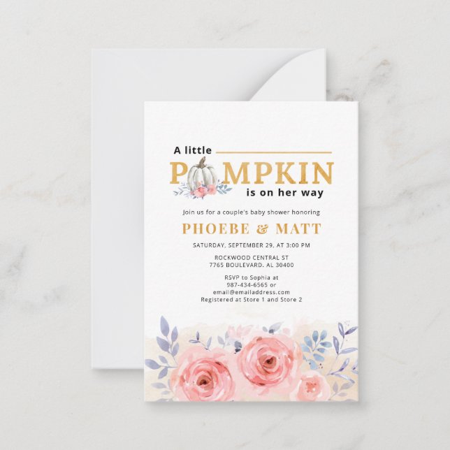 Carte De Correspondance Baby shower citrouille Aquarelle Lilac Rose (Devant)