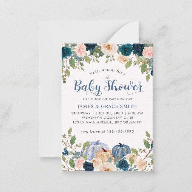 Carte De Correspondance Baby shower Citrouille bleu bleu rose rose (Devant)