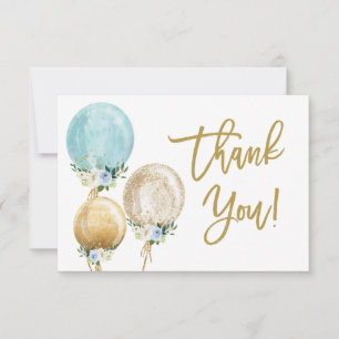 Carte De Correspondance Baby shower de ballons bleu et or merci