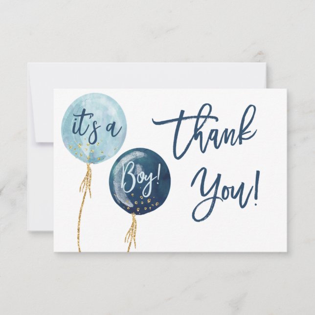 Carte De Correspondance Baby shower de ballons bleus merci (Devant)