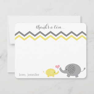 Carte De Correspondance Baby shower éléphant Merci gris jaune Chevron
