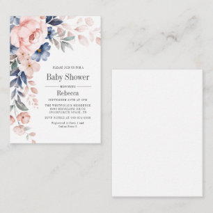 Carte De Correspondance Baby shower Fleur moderne Bleu rose Floral
