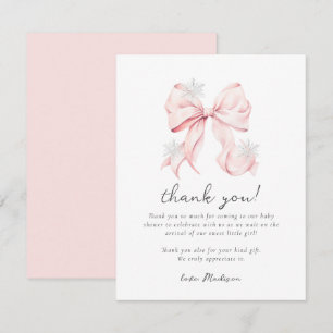 Carte De Correspondance Baby Shower Flocon de Neige d'Hiver Ruban Rose