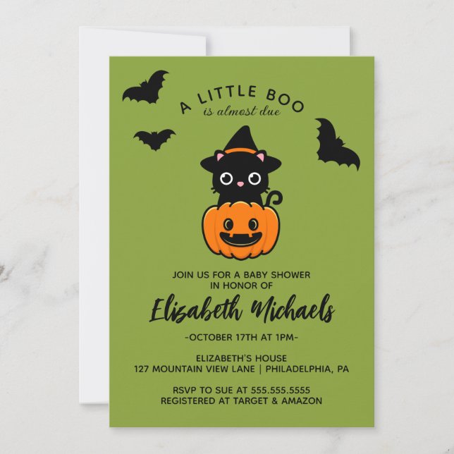Carte De Correspondance Baby shower | Halloween Cute Cat Witch (Devant)
