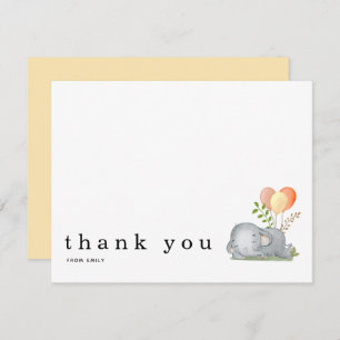 Carte De Correspondance Baby shower Merci Nom Elephant Asleep Jaune