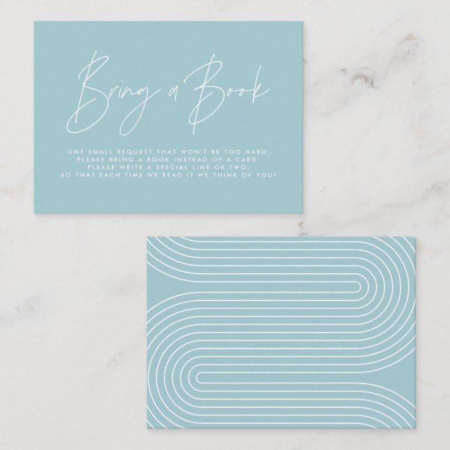 Carte De Correspondance Baby shower moderne en écriture bleu pâle apporter (Devant / Derrière)