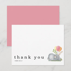 Carte De Correspondance Baby shower Nom du Merci couchant Eléphant rose