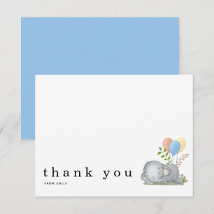 Carte De Correspondance Baby shower Nom du Merci couché Eléphant bleu